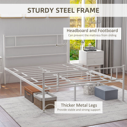Double Metal Bed Frame Solid Bedstead Base with Headboard and Footboard, Metal Slat Support and Underbed Storage Space, Bedroom Furniture