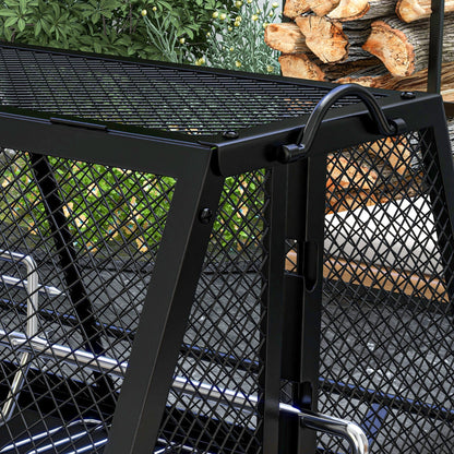 Outsunny 3-in-1 Charcoal Barbecue Grill, Rotisserie Roaster, Fire Pit with Storage Shelf and Mesh Lid