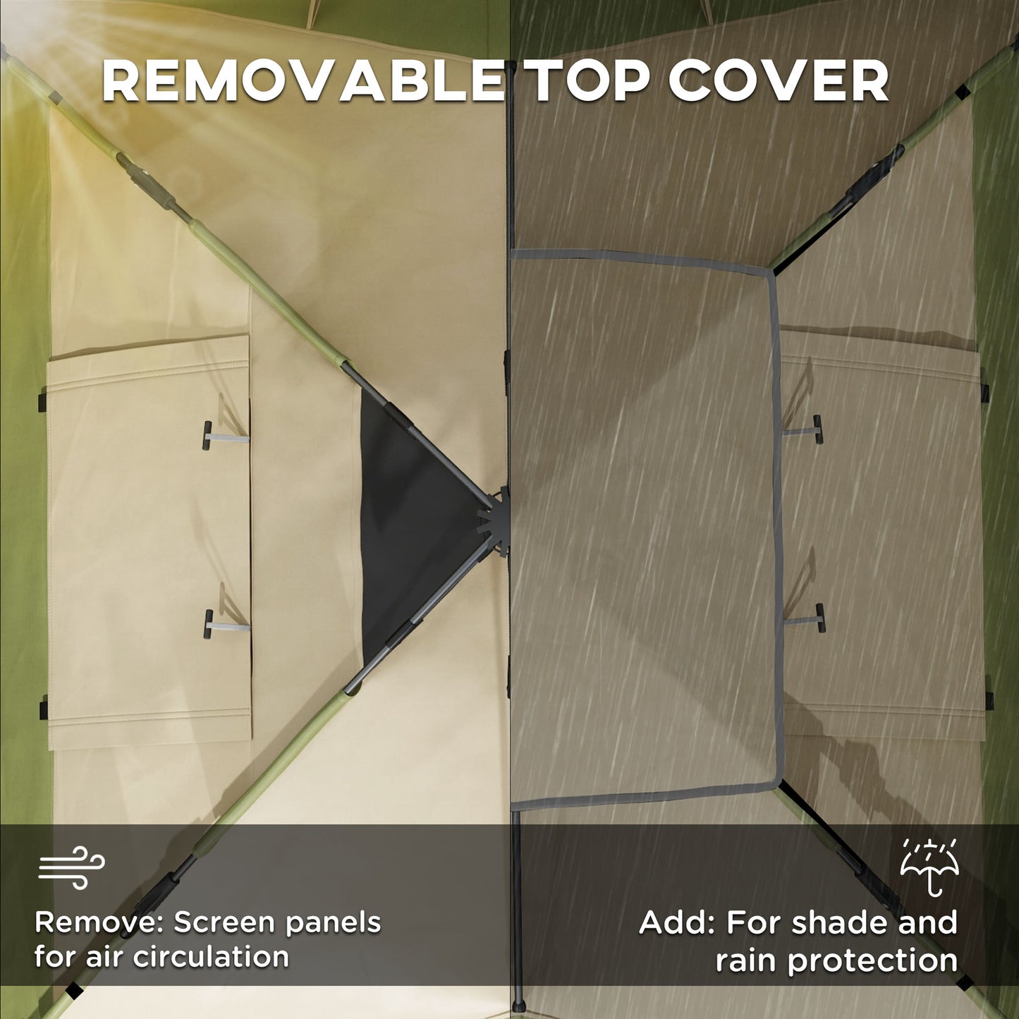 Outsunny 3-4 Man Camping Tent, Family Tent, 2000mm Waterproof, Portable with Bag, Quick Setup, Dark Green