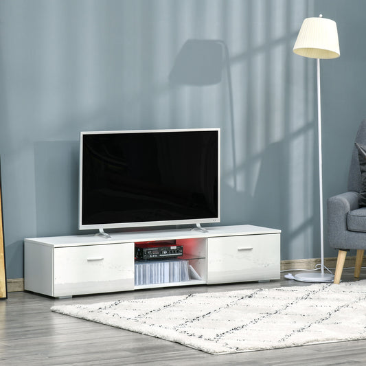 TV Stand Cabinet with High Gloss Front Door, LED RGB Lights and Remote Control for TVs up to 55", Media TV Console Table with Storage Cupboard
