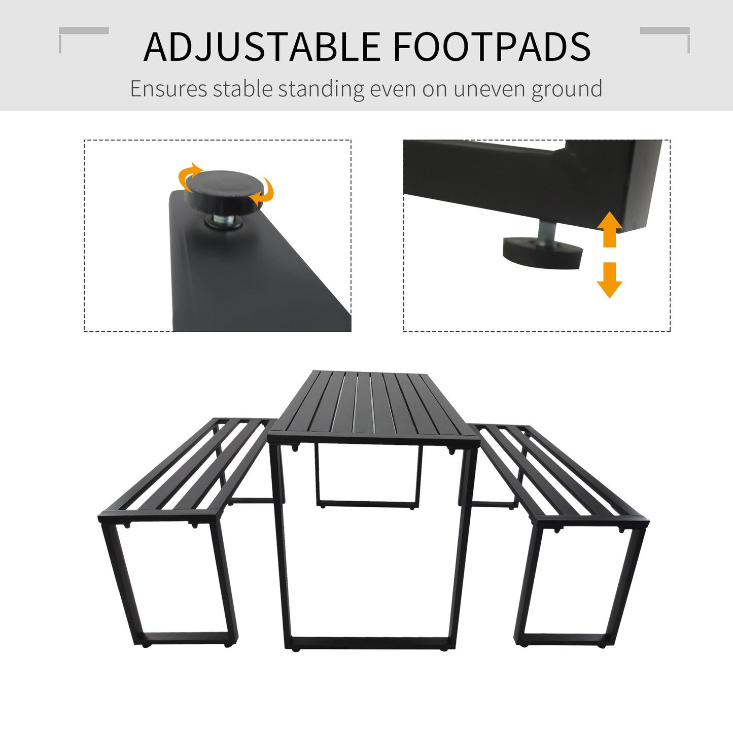 Outsunny 3 Piece Outdoor Dining Set Metal Beer Table Bench Patio Garden Yard Black