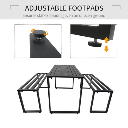 Outsunny 3 Piece Outdoor Dining Set Metal Beer Table Bench Patio Garden Yard Black