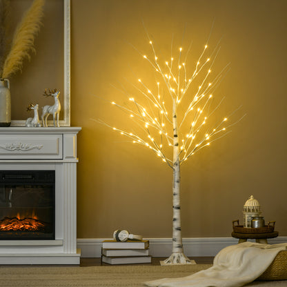 5ft Artificial White Birch Tree Light with 96 Warm White Pre-Lit LED Light for Indoor and Covered Outdoor Use