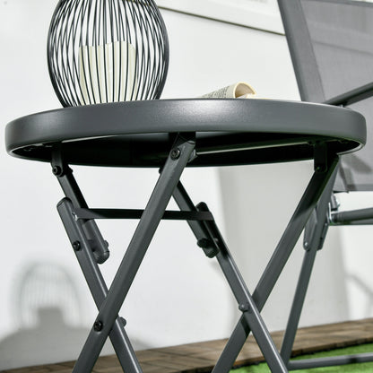 Outsunny Φ45cm Outdoor Side Table, Round Folding Patio Table with Imitation Marble Glass Top, Small Coffee Table