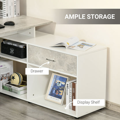 L-Shaped Computer Desk Home Office Corner Desk Study Workstation Space Saving Table with Shelves Drawer, Grey and White