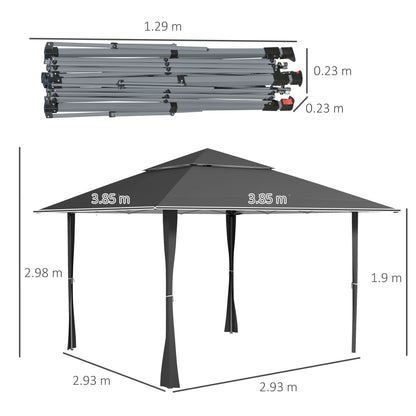 Outsunny 4 x 4m Pop-up Gazebo Double Roof Canopy Tent with UV Proof, Roller Bag & Adjustable Legs Outdoor Party, Steel Frame, Dark Grey