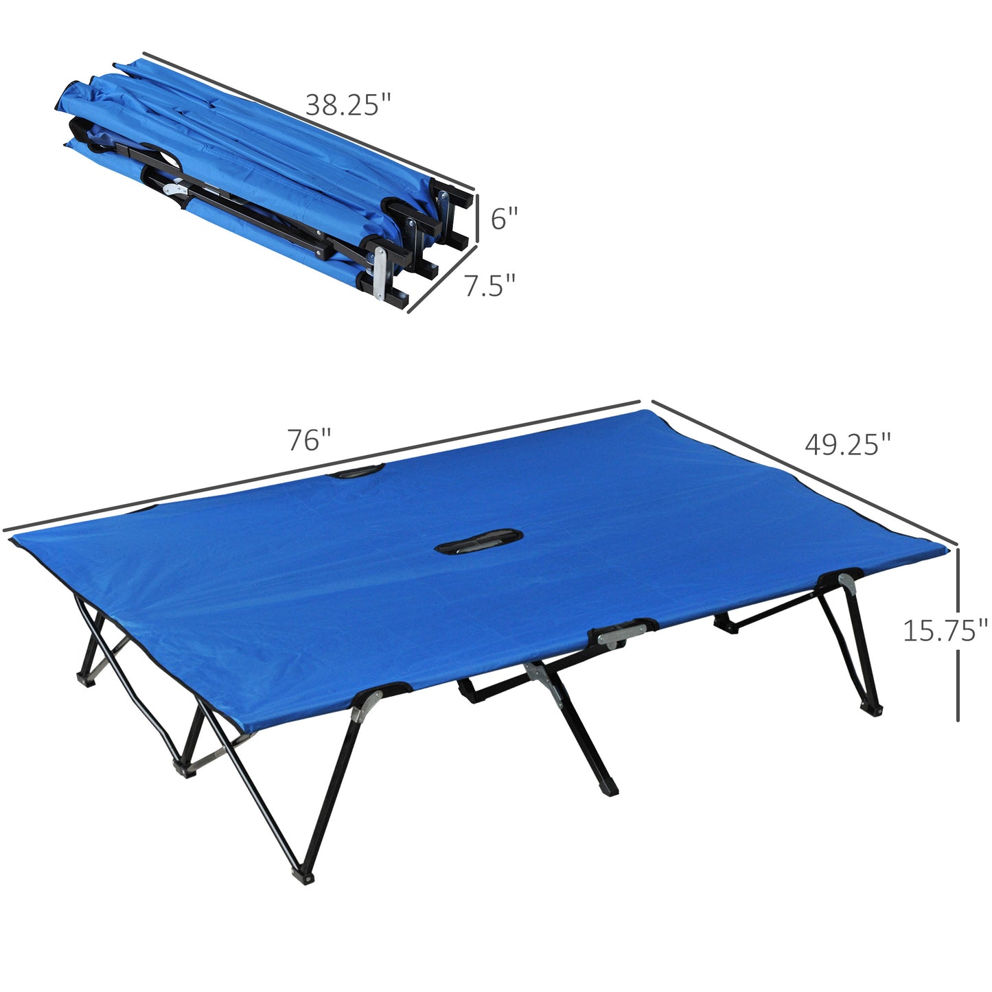 Outsunny Double Camping Cot Foldable Sunbed Outdoor Patio Sleeping Bed Super Light w/ Carr Bag (Blue)