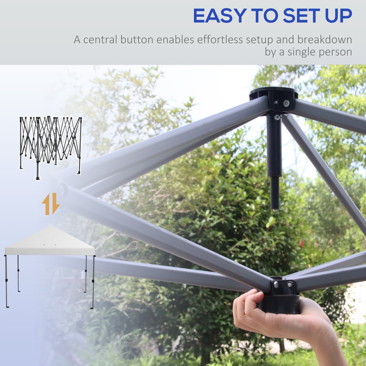 Outsunny 3 x 3(m) Pop Up Gazebo 1 Person Easy Up Marquee Party Tent 1 Button Push Adjustable Straight Legs Instant Shelter - White