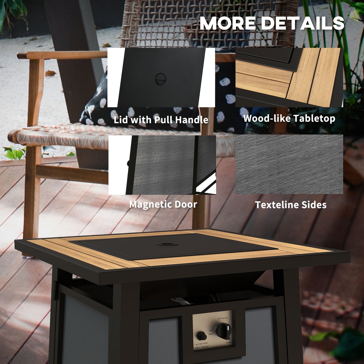 Outsunny 50,000 BTU Gas Fire Pit Table with Cover and Glass Beads, Dark Grey