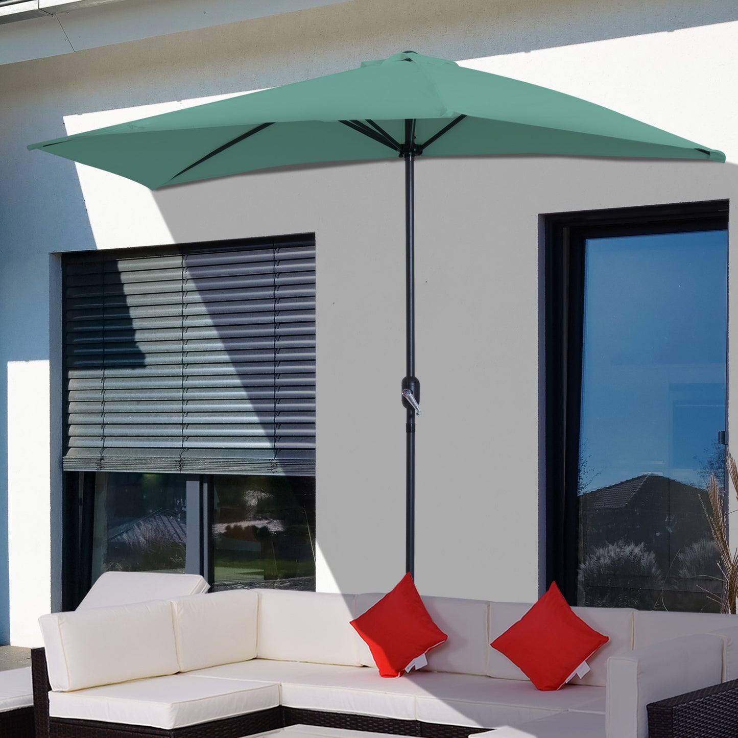 Outsunny 3(m) Half Parasol Semi Round Umbrella Patio Metal Frame Crank Handle for Balcony-- NO BASE INCLUDED, Green