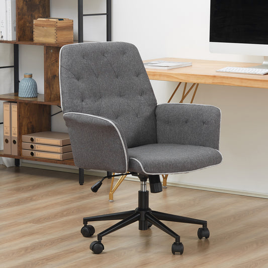 Linen Office Swivel Chair Mid Back Computer Desk Chair with Adjustable Seat, Arm - Grey
