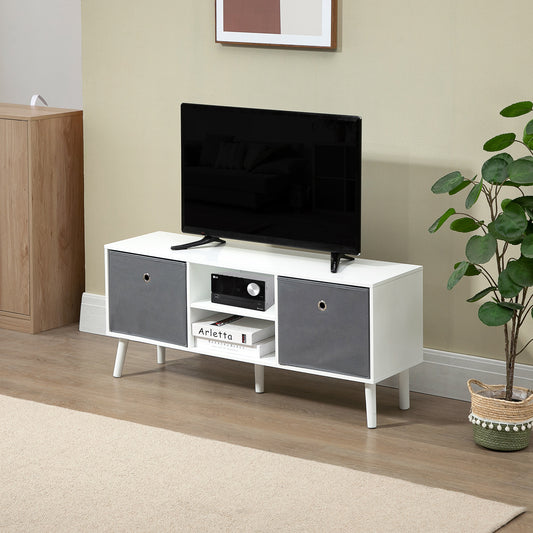 TV Unit with Storage for TVs up to 50'' Flat Screen with Foldable Drawers and Shelves, Entertainment Center for Living Room, Bedroom