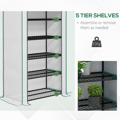 Outsunny 5 Tier Widened Mini Greenhouse w/ Reinforced PE Cover, Portable Green House w/ Roll-up Door & Wire Shelves, 193H x 90W x 49Dcm, White