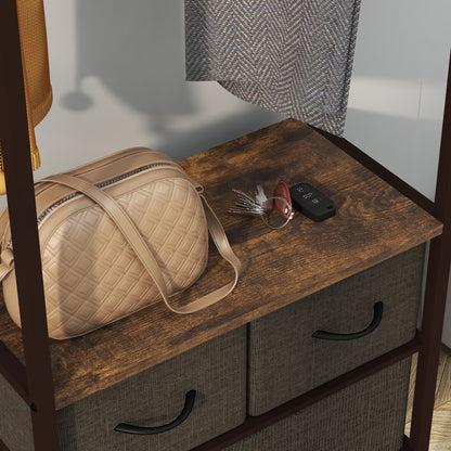 Free Standing Clothes Rail with 3 Fabric Drawers and Storage Shelves, Garment Rack, Hanging Rail for Hallway, Bedroom and Living Room, Rustic Brown