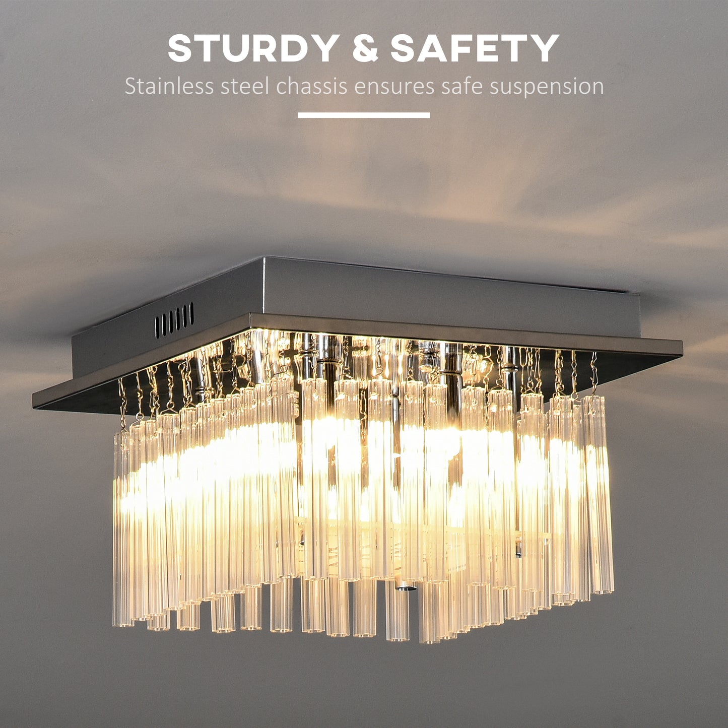 Modern Raindrop K9 Crystal Chandelier, Flush Mount Ceiling Light Fixture, Square Pendant Lamp for Living Room 4 G9 Bulbs Required 32W x 20H cm