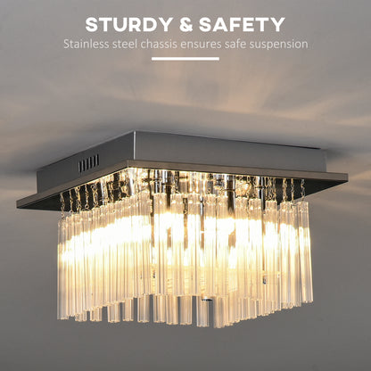 Modern Raindrop K9 Crystal Chandelier, Flush Mount Ceiling Light Fixture, Square Pendant Lamp for Living Room 4 G9 Bulbs Required 32W x 20H cm