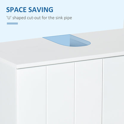 Kleankin Pedestal Under Sink Cabinet, Modern Bathroom Vanity Unit, Storage Cupboard with Double Doors, Adjustable Shelf, White