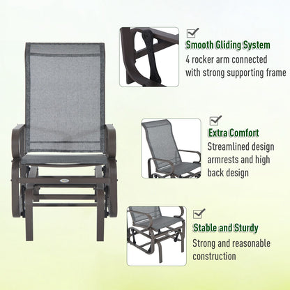 Outdoor Gliding Rocking Chair with Sturdy Metal Frame Garden Comfortable Swing Chair for Patio, Backyard and Poolside, Grey