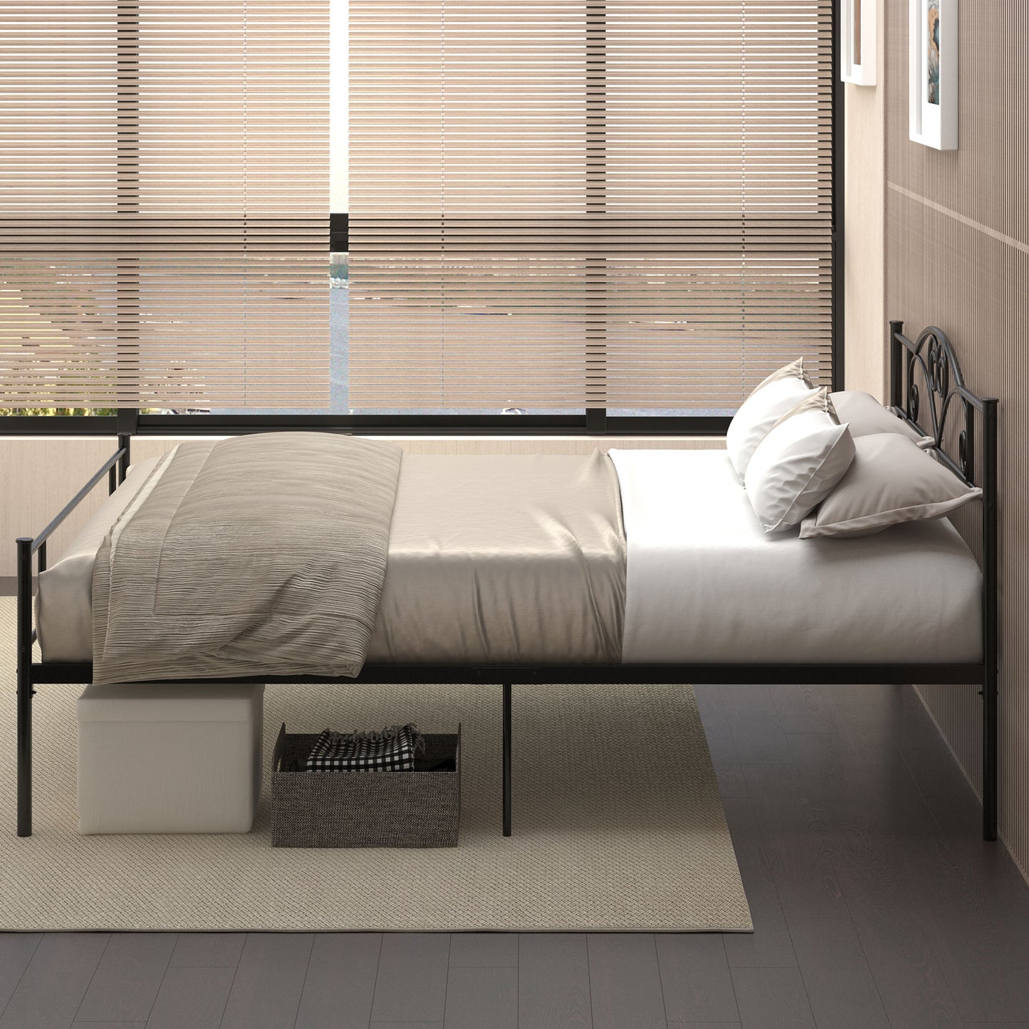 King Size Bed Frame, 5ft4 Metal Bed Base with Headboard and Footboard, 31cm Underneath Storage Space for Bedroom