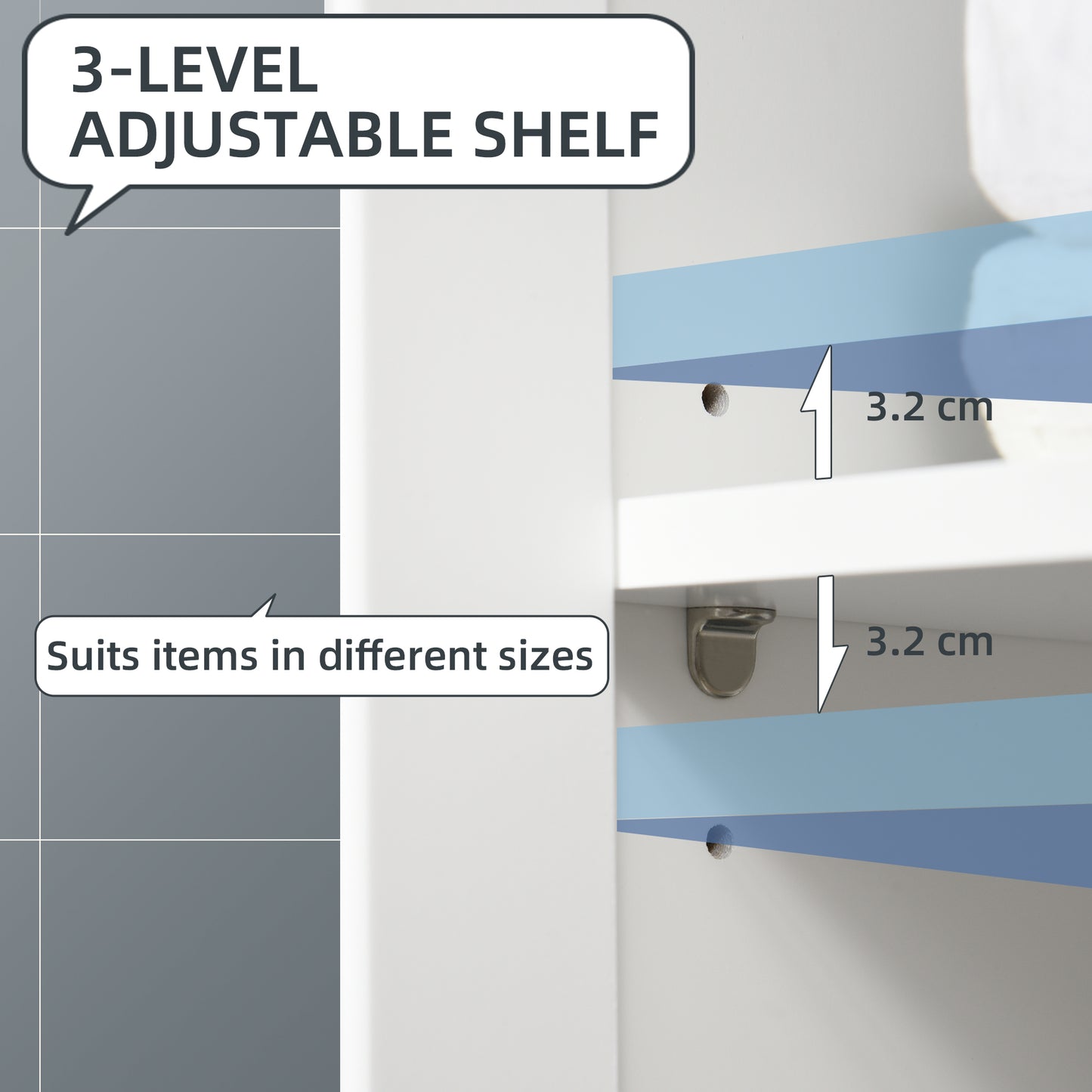 Kleankin Bathroom Cabinet, Bathroom Storage Unit with Drawer, Double Door Cabinet, Adjustable Shelf for Living Room, White