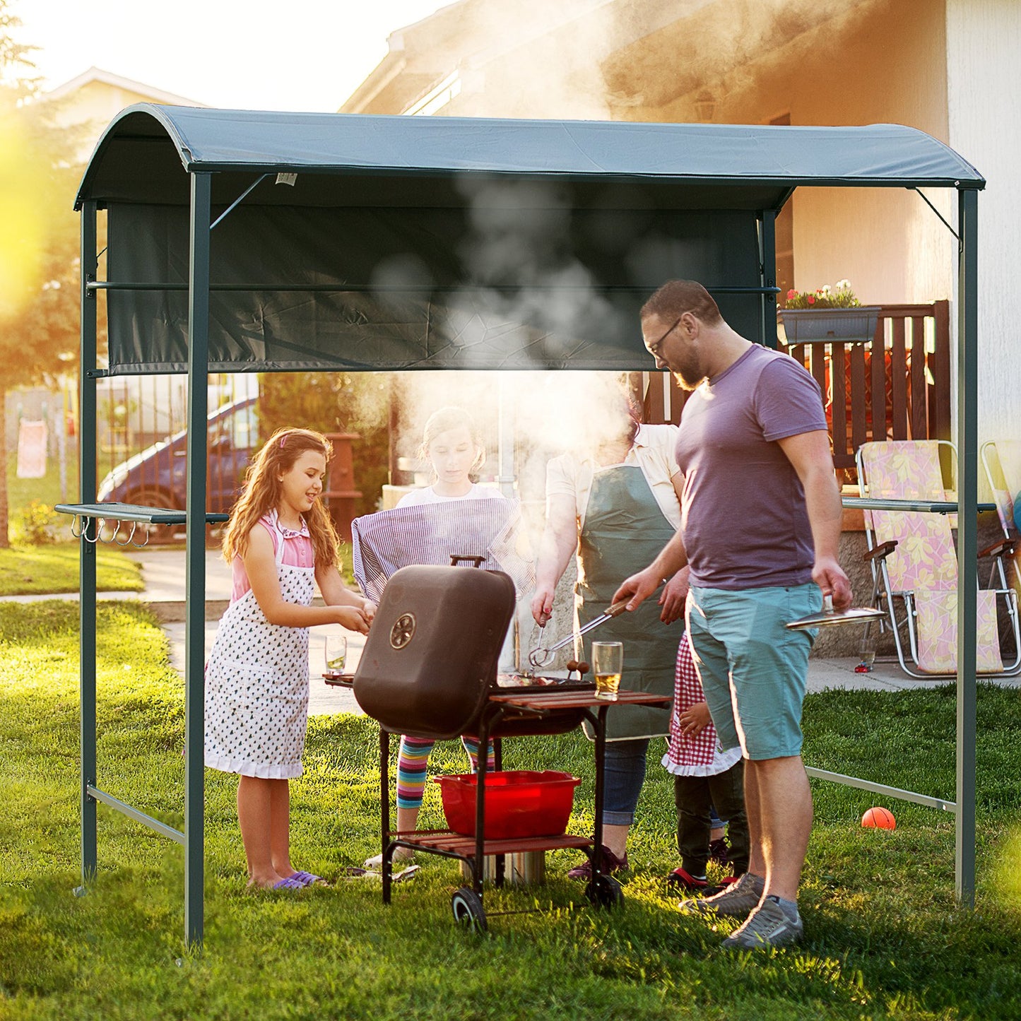 Outsunny Metal Frame Outdoor BBQ Awning Canopy Grey