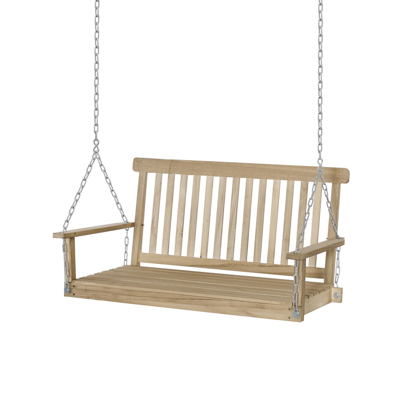 Outsunny Outdoor Wooden 2-Seater Porch Swing Chair Hanging Hammock Garden Furniture,Natural Porch Bench Chains