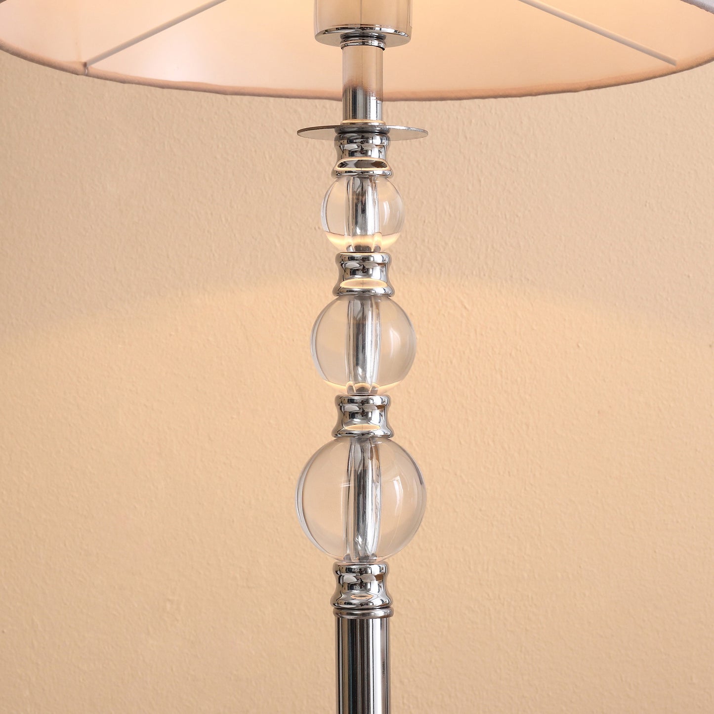 Floor Lamp with Hollow Out Fabric Shade, Chrome Base, Elegant Decoration for Bedroom, Living Room, Study, Grey