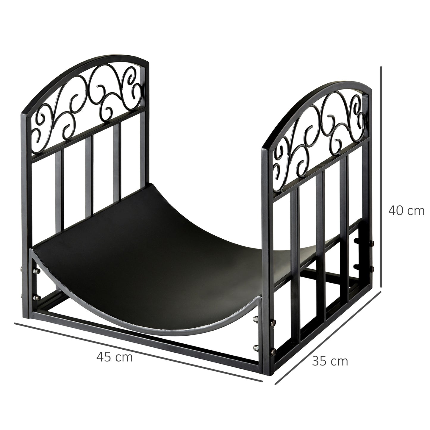 Outsunny Wrought Iron Inner Arced Wood Log Holder Indoor Outdoor Storage Shelf w/ Elegant Scrolls Rust-Resistant Stacker Black