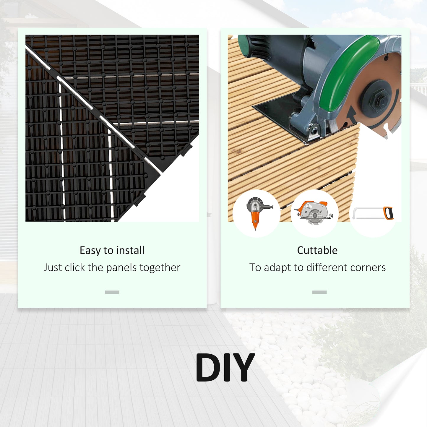 9 Piece Garden Decking Tiles Wooden Outdoor Flooring Tiles for Patio, Balcony, Terrace, Hot Tub, Yellow