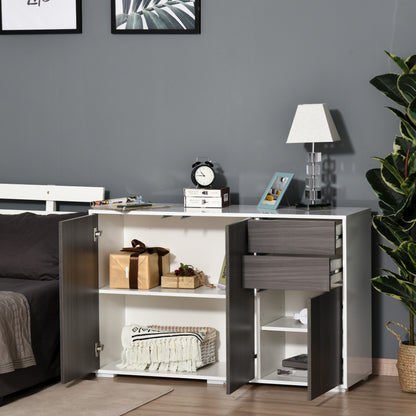 High Gloss Sideboard, Side Cabinet, Push-Open Design with 2 Drawer for Living Room, Bedroom, Light Grey and White
