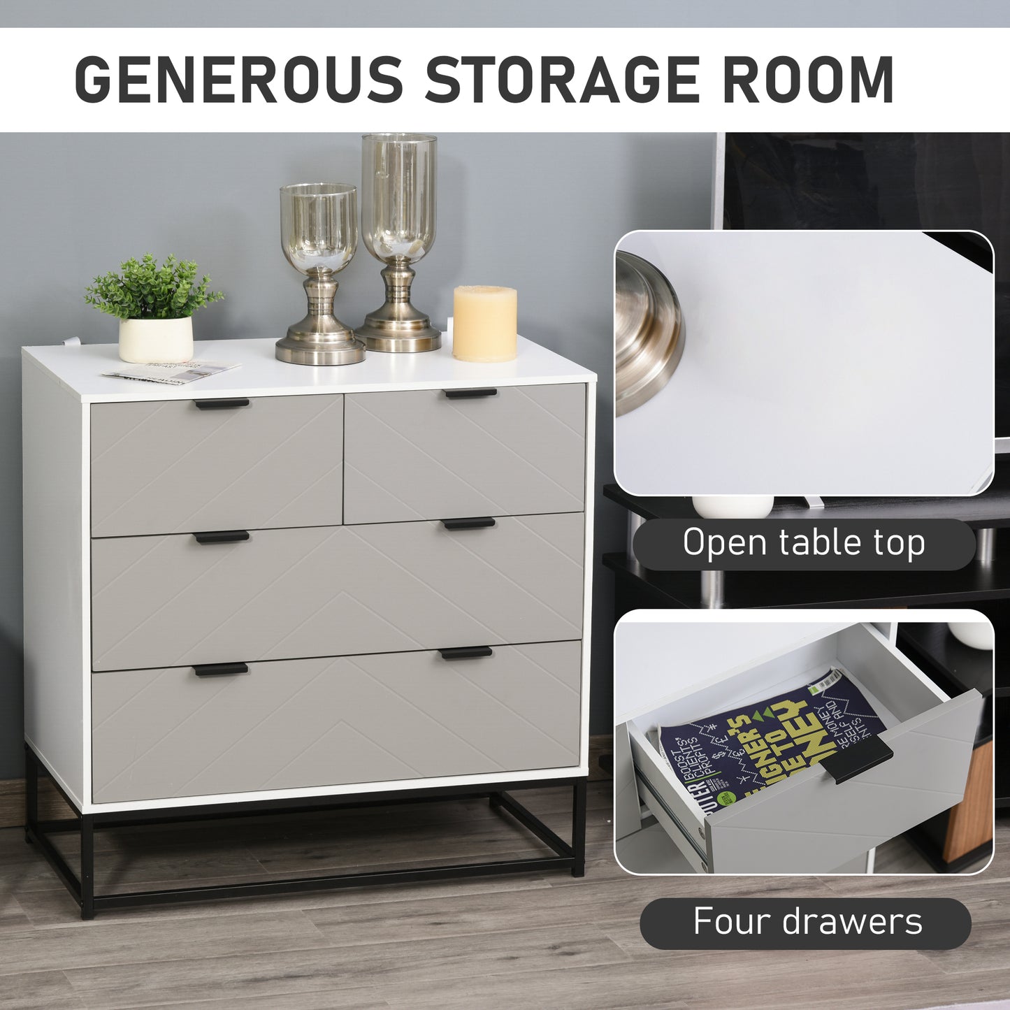 Chest of Drawers with Metal Handles Freestanding Dresser for Bedroom, Living Room