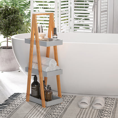 Kleankin Bathroom Storage Shelves, 3-Tier Slim Shelving Unit, Freestanding Bamboo Shelf Unit, A Frame Space Saver Toilet Rack, Natural