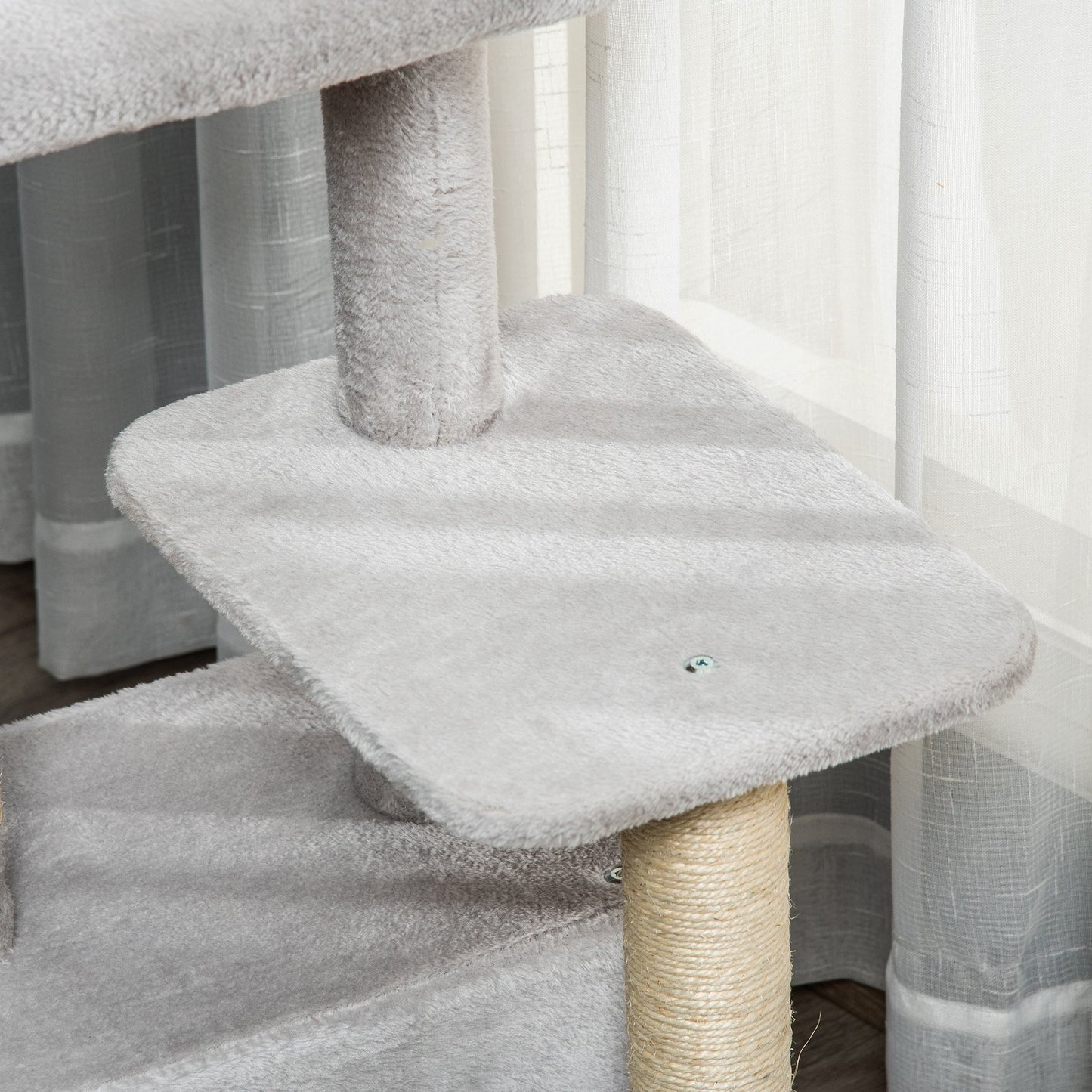 PawHut Cat Tree Tower Climbing Activity Center Kitten Furniture with Sisal Post Scratching Massage Toy 48 x 48 x 80cm Light Grey