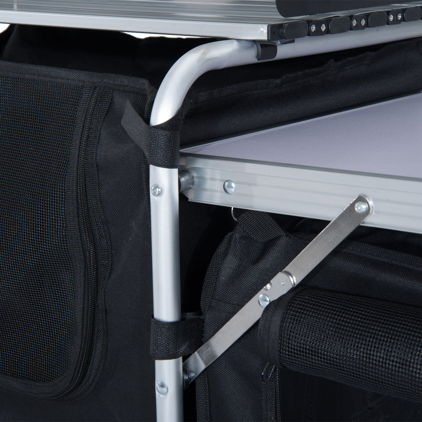 Outsunny Folding Camping Kitchen Cooking Table With Windscreen, Enclosed Cupboards, Aluminium Frame for BBQ, Party, Picnic