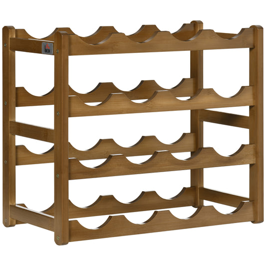 Free Standing Bamboo Wine Rack with 16 Bottles Holder, 4-tier Water Bottle Organizer, Display Shelf for Countertop, Home Bar, Brown