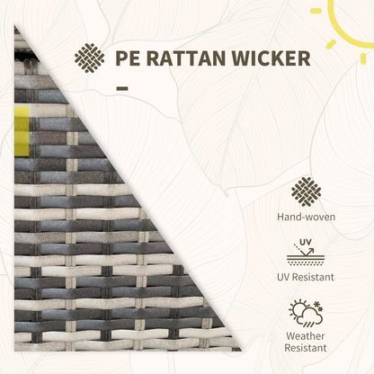 Outdoor Garden 7-Piece Rattan Patio Furniture Set with Sofa, Footstools, Coffee Table, Side Shelves, Cushions, Pillows, Mixed Grey