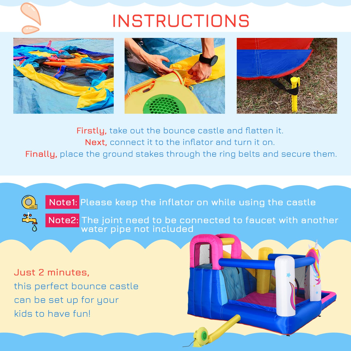 Outsunny 5 in 1 Bouncy Castle for Children with Blower for 3-8 Years Old Kids
