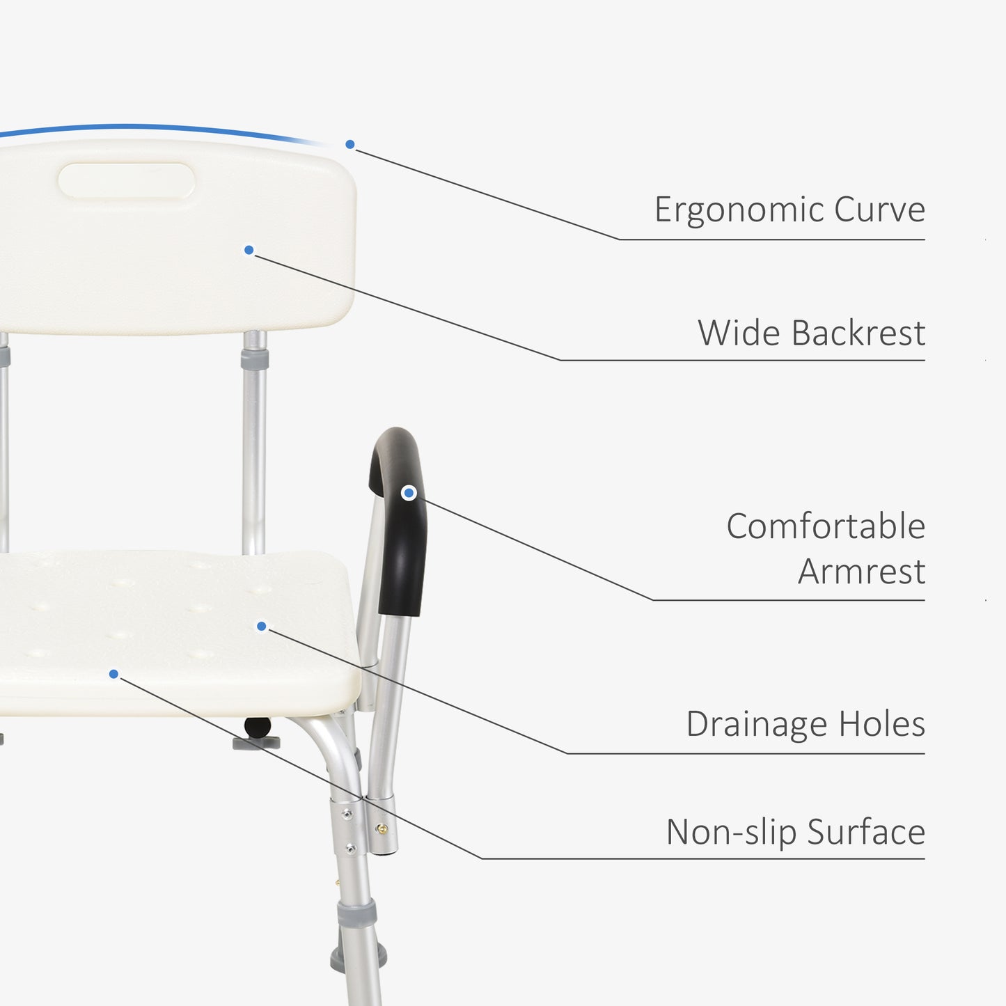 Adjustable Shower Bench Stool Chair With Back and Armrest