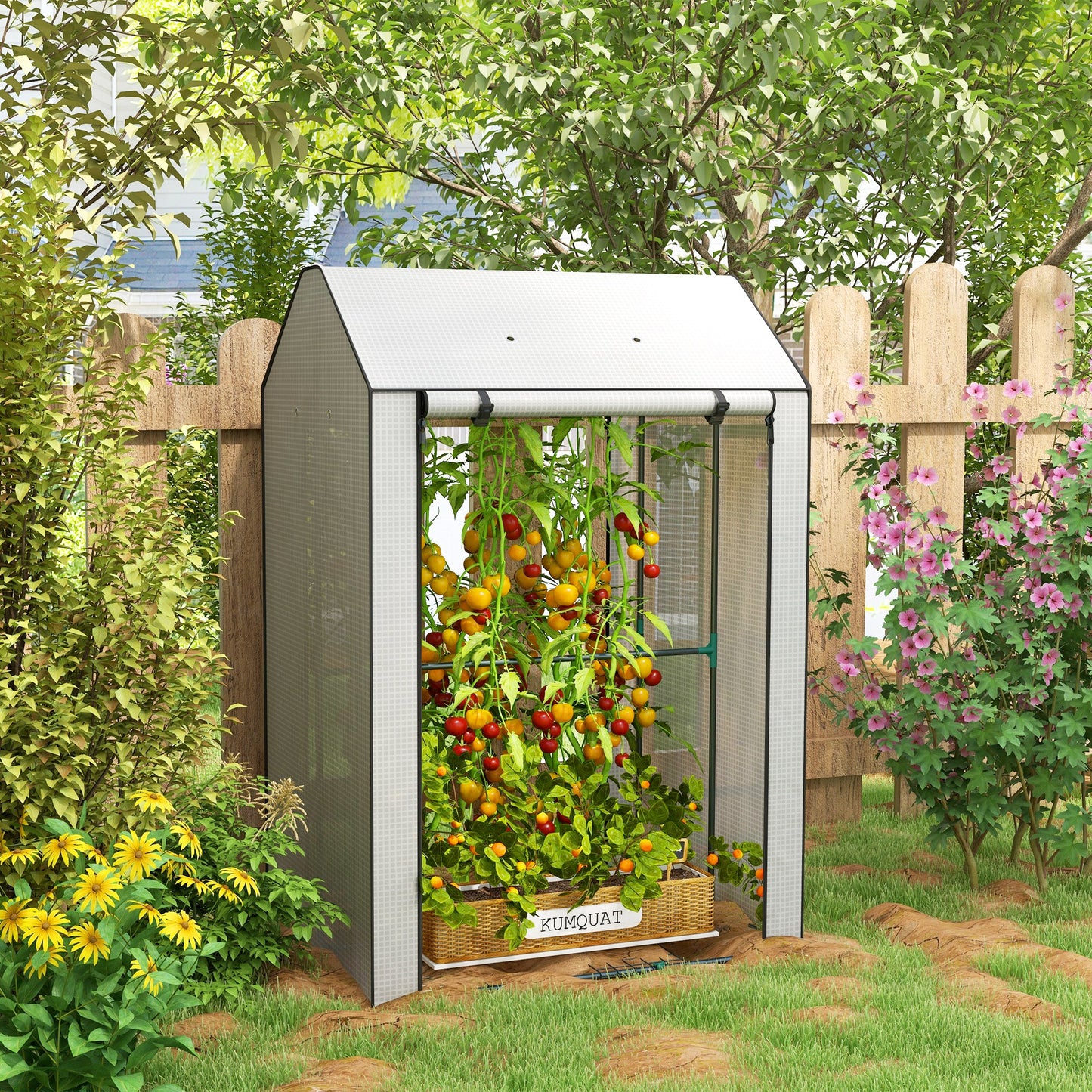Mini Greenhouse W/ 4 Wire Shelves Portable Garden Grow House Tomato Greenhouse For Plants With Roll Up Door And Vents, 100 x 80 x 150cm, White