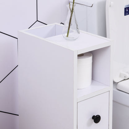 Kleankin Slimline Bathroom Storage Unit w/ 2 Drawers 2 Open Compartments Wheels Handles Freestanding Compact Home Office Furniture White