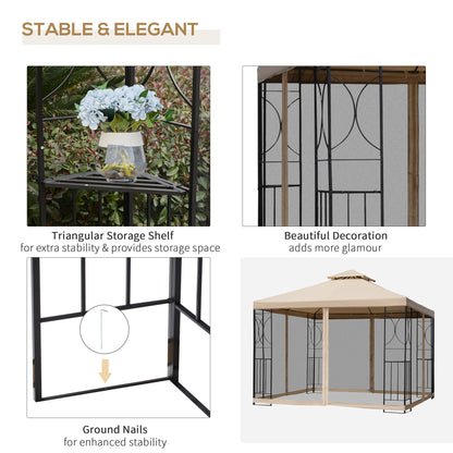 Outsunny 3x3m Garden Gazebo Tent W/Netting, 2-tier Roof