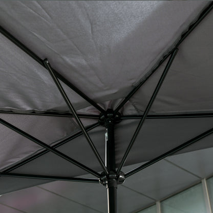 Outsunny 2.3m Half Parasol Semi Round Umbrella Patio Metal Frame Crank Handle for Balcony-- NO BASE INCLUDED, Grey