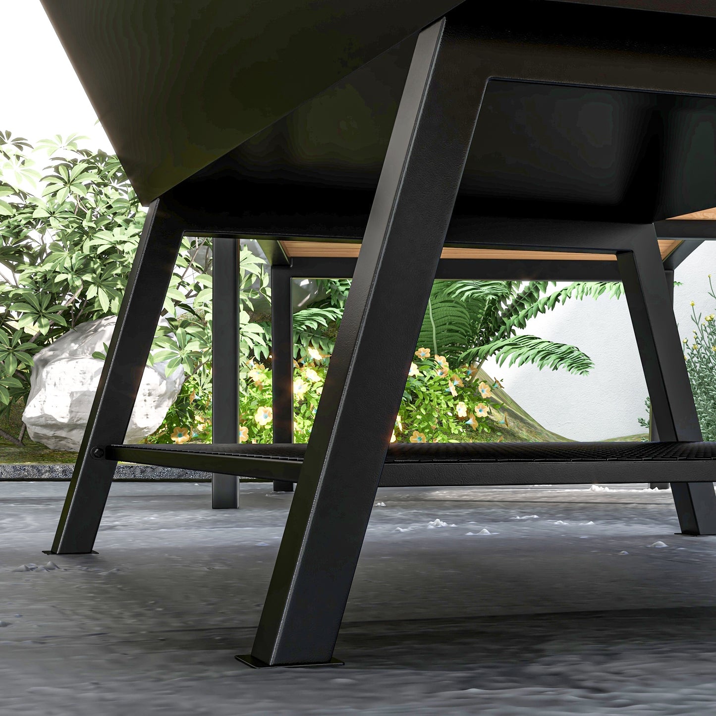 Outsunny 3-in-1 Charcoal Barbecue Grill, Rotisserie Roaster, Fire Pit with Storage Shelf and Mesh Lid