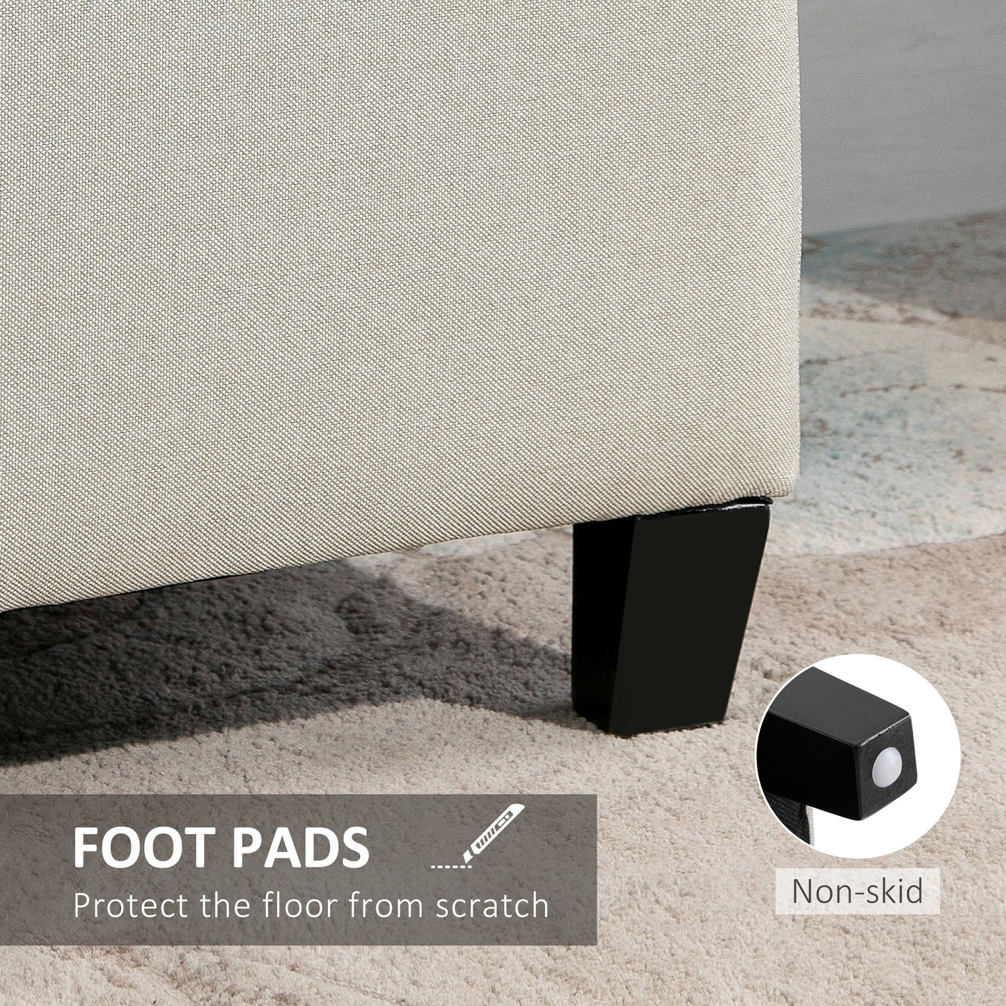 Linen Storage Ottoman, End of Bed Bench, Padded Footrest Seat with Tufting Design, Hinged Lid and Wood Frame 125L x 49W x 41.5H cm Beige