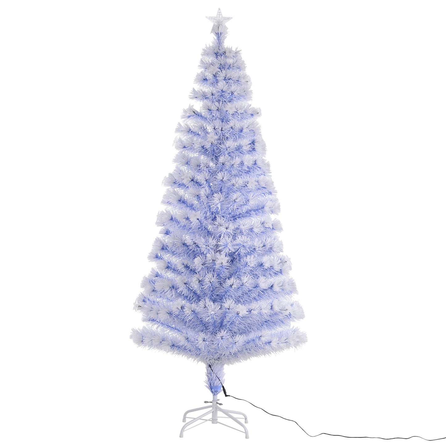 Artificial Fibre Optic Christmas Tree With 26 LED Lights Pre-Lit White Blue 6FT