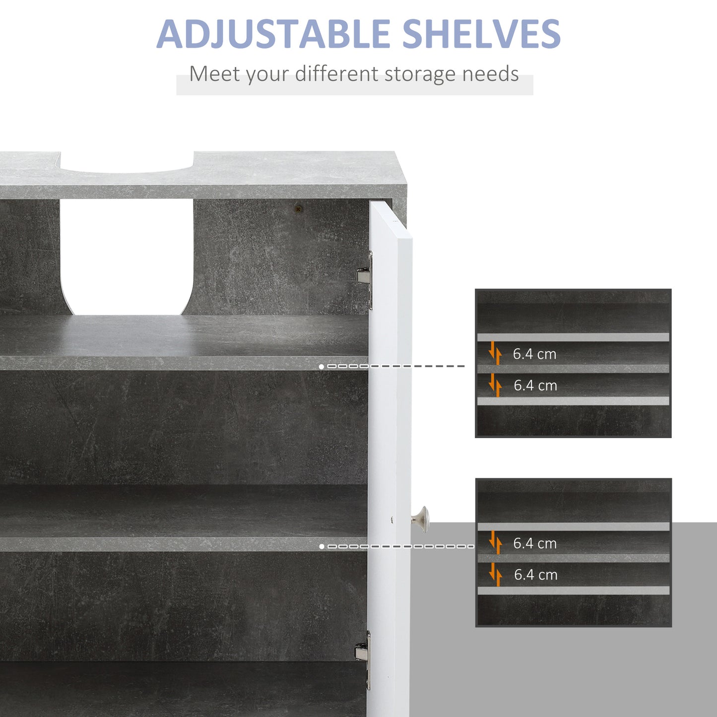 Kleankin Under Sink Cabinet, Bathroom Vanity Unit, Pedestal Under Sink Design, Storage Cupboard with Adjustable Shelves, White and Grey