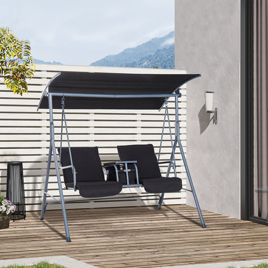 Outsunny Steel Frame 2-Seater  Swing Chair With Table Grey