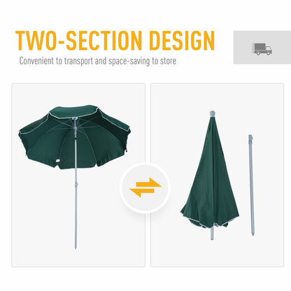 Outsunny Beach Umbrella Parasol 2.2m, Steel Dark Green