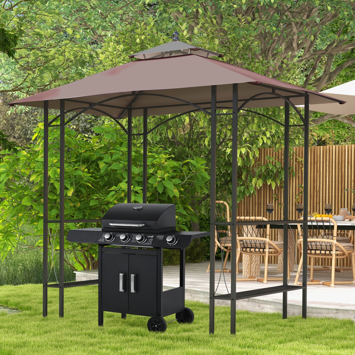 Outsunny BBQ Tent 250L× 150W × 255H cm-Black/Coffee