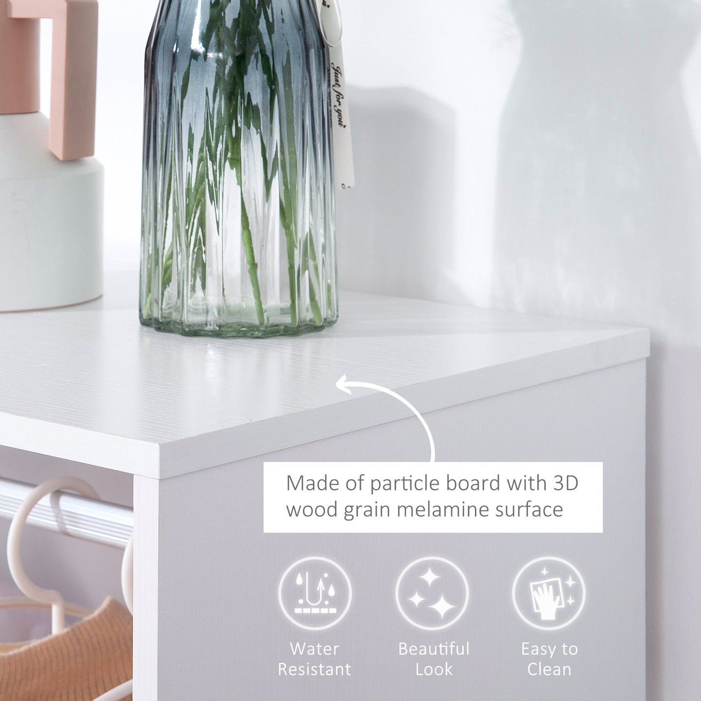 Open Wardrobe with Hanging Rod and Storage Shelves Mobile Garment Rack on Wheels Bedroom, Cloakroom, White